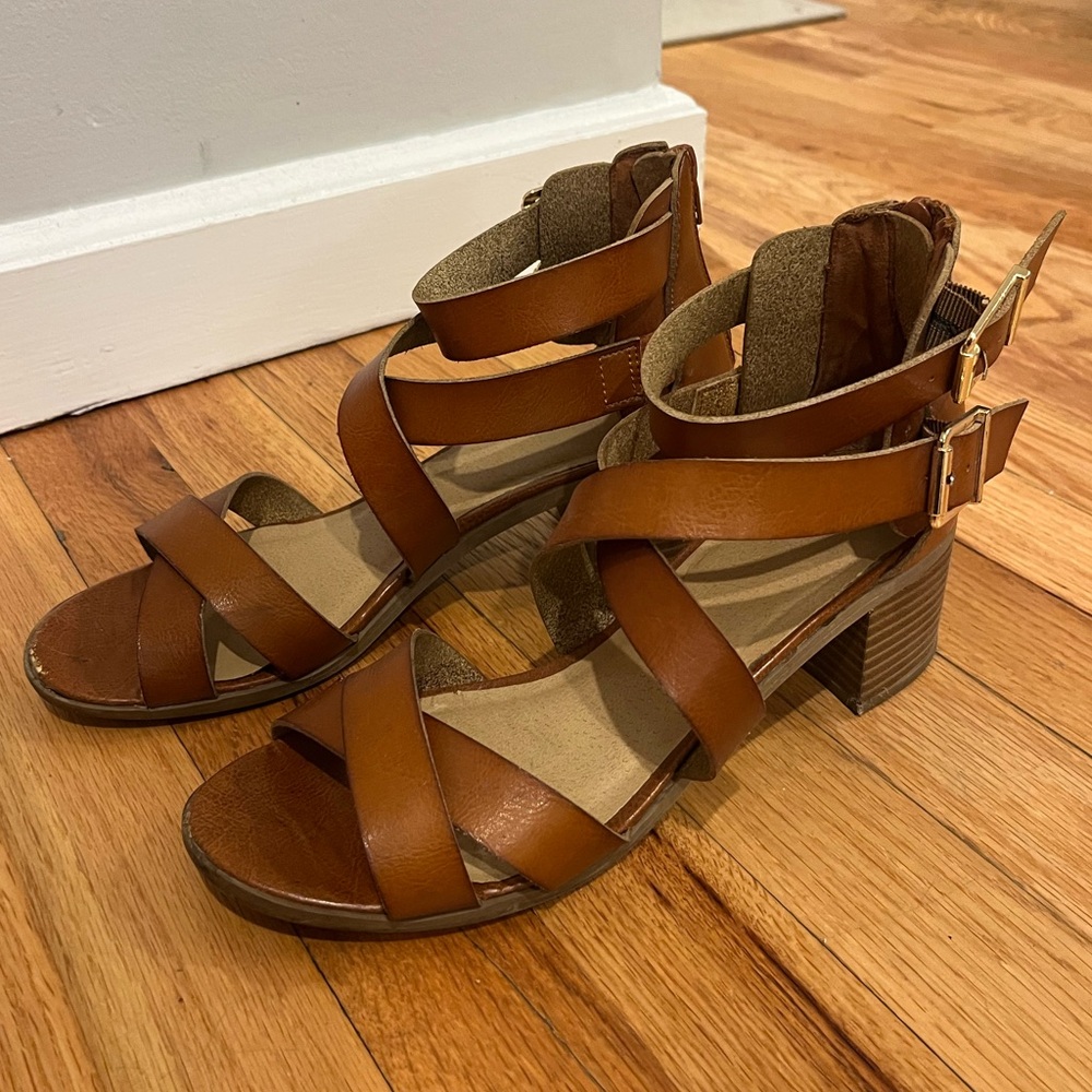 Tan Strappy Leather Heel Sandals